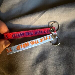 Double Felt Keychain Strap - Pink & Light Blue with Orange Text